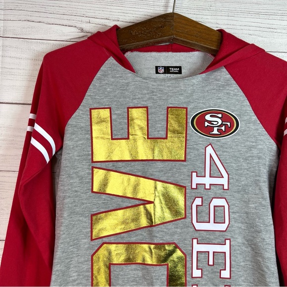 NFL San Francisco 49ers Girls Love 49ers Gray Red Hoodie Sweater Size 12/14 - Picture 3 of 9